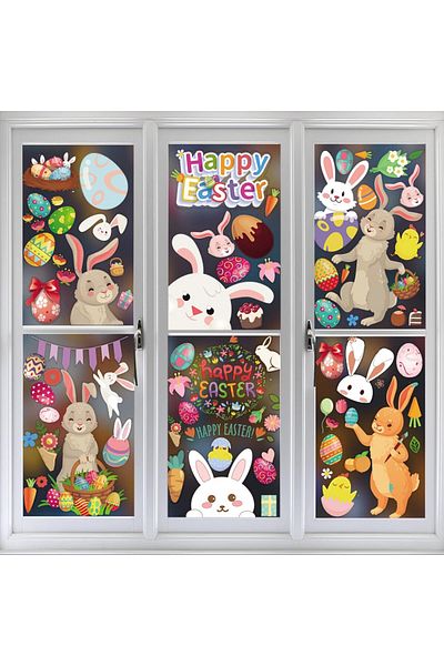 MOHOWIN Set of 9 sheets of Easter window stickers MOHOWIN, PVC, multicolor, 20 X 30 cm