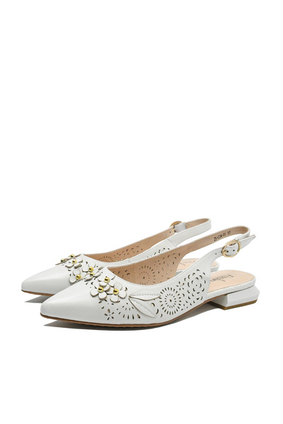 FEELİNG Women's Cut-Out Shoes in White Leather with Floral Details