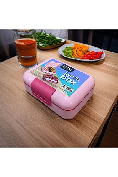 SANALTİCARETİM Two-Tier Pink Color Children's Lunch Box with Fork, Knife, Spoon Set