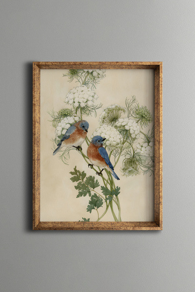 epiqart Mavi Kuşlar - Vintage Desenli Çerçeve