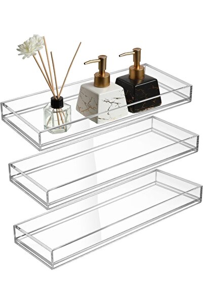 Slasa صينية أكريليك شفافة مزخرفة للحمام - مجموعة من 3 قطع