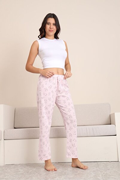 STELLAPİNK ÇİZGİLİ PANDA BASKILI PİJAMA ALTI - PEMBE