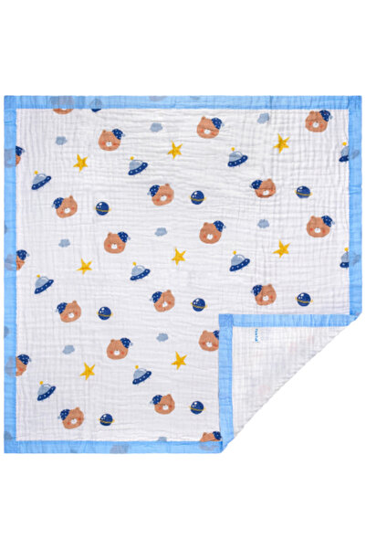 FizioTab FizioTab® Baby Blanket, 6 Layer Muslin, 110 x 110 cm, Cotton, Space Bears