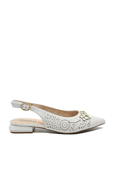 FEELİNG Women's Cut-Out Shoes in White Leather with Floral Details