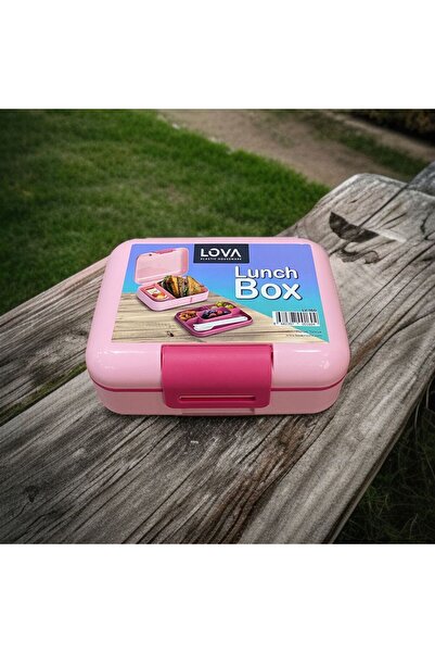 SANALTİCARETİM Two-Tier Pink Color Children's Lunch Box with Fork, Knife, Spoon Set