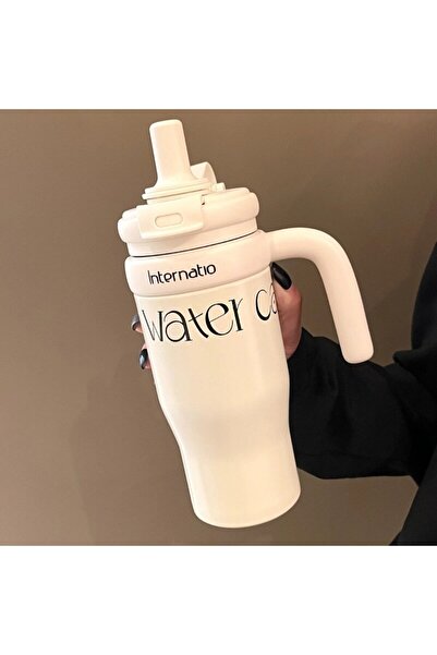 Mixbo Termos Mixbo, 550 ml, oțel inoxidabil, alb, cu pai și mâner