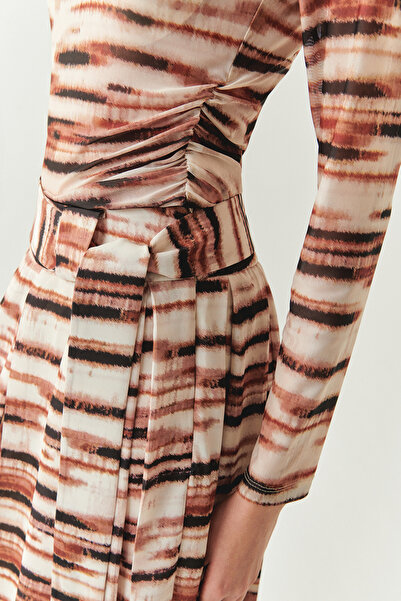 Exquise Turtleneck Tulle Long Sleeve Gathered Knitted Multicolor Blouse