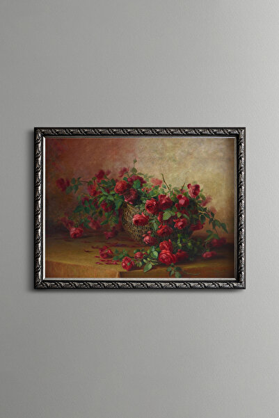 epiqart Bir Sepet Gül - Vintage Desenli Çerçeve