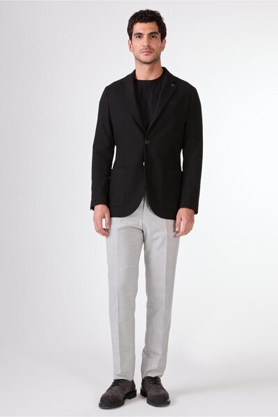 Dufy Black Herringbone Men's Jacket - Slim Fit