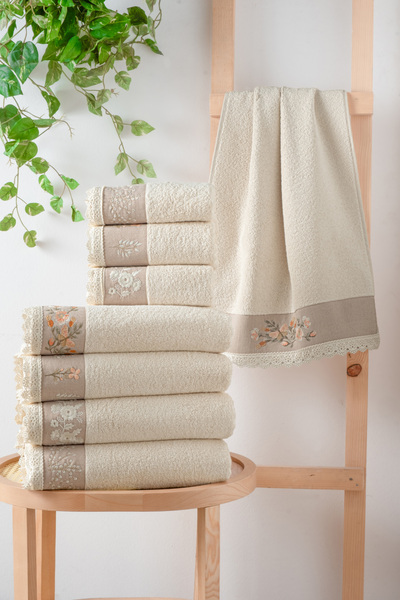 Arliva Home NATURAL NAKIŞLI DANTELLİ 2'Lİ HAVLU 50x85