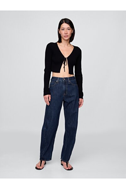 GAP Kadın Mavi High Rise Barrel Jean Pantolon