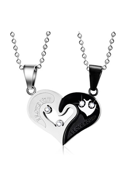 OEM Set 2 lantisoare I love you argintiu cu negru