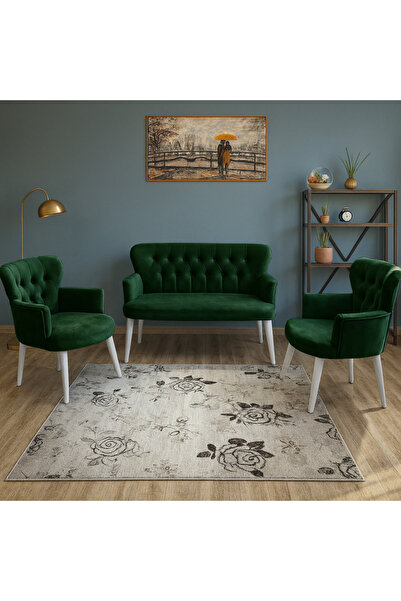 Azra Mobilya Zümrüt Yeşil Babyface Kumaş Çay Seti Koltuk Takımı – 2 Berjer + ...