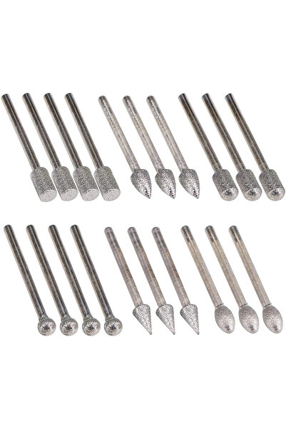 Agger Set of 20 diamond grinding burs, silver, 4.5 x 0.3 cm
