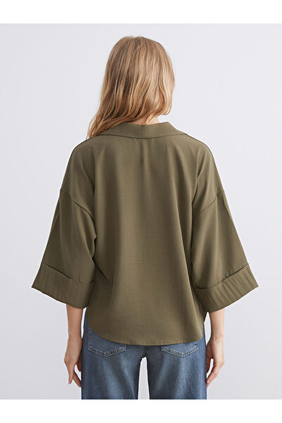 LC Waikiki Haki Dokulu Oversize Kadın Gömlek