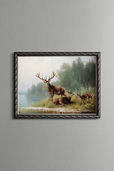 epiqart Deers by the Lake - Vintage Patterned Frame