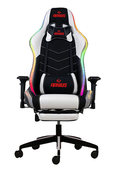 RaXius GC3001BW Masajlı,RGB,4D Kolçaklı,Ayak Destekli Oyuncu Koltuğu, Siyah- Beyaz