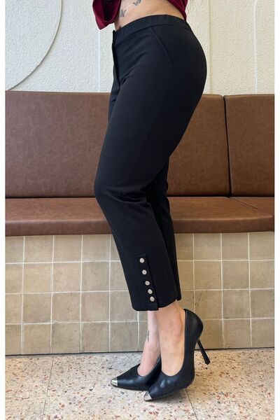 LİKRA Women's Large Size Legs Detail Zippered Ankle Length Lycra Steel Trousers