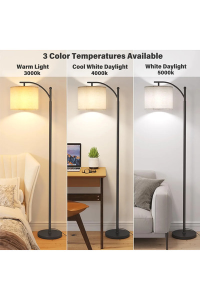 Saharaz Modern Vintage Warm White Light LED Floor Lamp, 3 Colors Adjustable,9W Bulb Foot Switch,Black