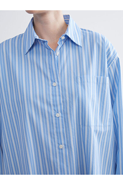 LC Waikiki Çizgili Oversize Poplin Kadın Gömlek