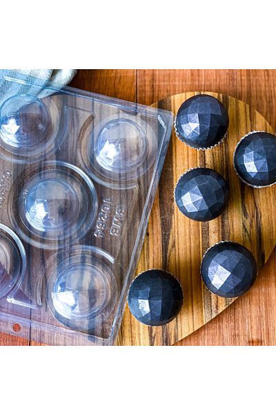 BWB Faceted Spherical Chocolate Mold, 3 parts, 5 cavities, Ø50mmxh25mm