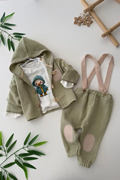 Minigimin Cicileri Penguin Pattern 3-Piece Baby Boy Set - Green