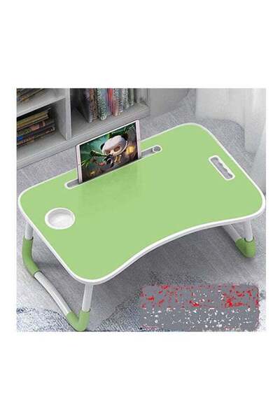 Generic طاولة كمبيوتر محمول قابلة للطي مع جهاز آيباد وحامل أكواب، باللون الأخضر
