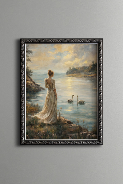 epiqart Femei și lebede - Cadru cu model vintage