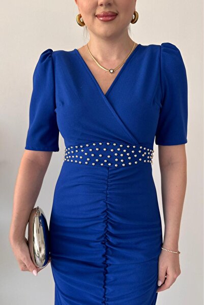 MaziButik Studded Crepe Dress Saks Blue
