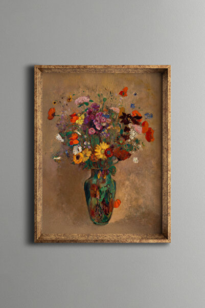 epiqart Büyük Yabani Çiçek Buketi - Vintage Desenli Çerçeve