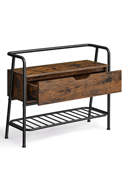 VASAGLE Suport pentru pantofi cu bancă de depozitare, raft și sertar, stil industrial, 30x80x64 cm, maro rustic