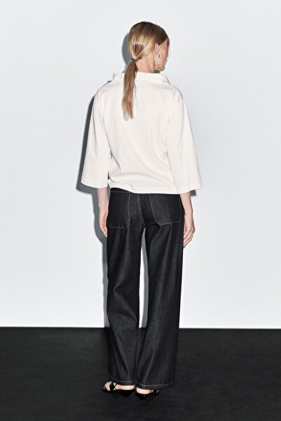 Massimo Dutti %100 pamuklu orta bel geniş paça jean