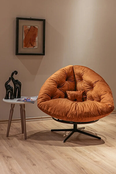 HEKİM DÜĞÜM Yurnero 360 Derece Döner Mekanizmalı Berjer Tekli Koltuk Turuncu