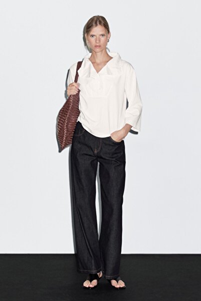 Massimo Dutti %100 pamuklu orta bel geniş paça jean