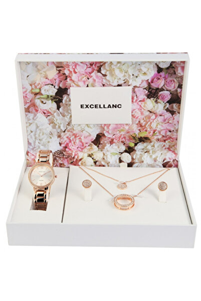 Excellanc Set cadou Excellanc, Gold Auriu, ceas, colier dublu cu pandative si 1 pereche cercei dama