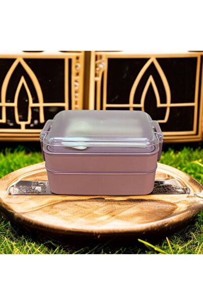 SANALTİCARETİM Rectangular Two-Layer Pink Color 900 ml Lunch Box Lunch Box Nutrition Container Set Storage Container