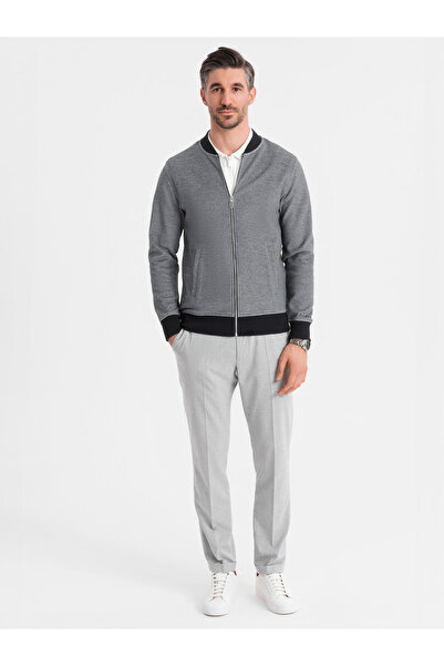 OMBRE Herren-Bomberjacke aus Piqué-Strick - Schwarz V1 OM-SSZP-0238