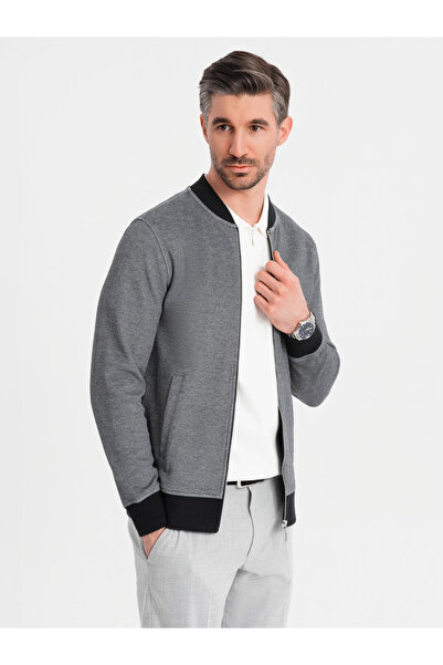 OMBRE Herren-Bomberjacke aus Piqué-Strick - Schwarz V1 OM-SSZP-0238