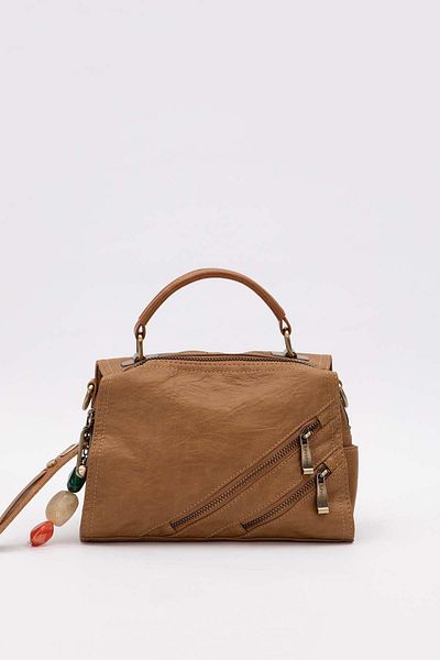 Levidor Brown Cross Zipper Detailed Backpack