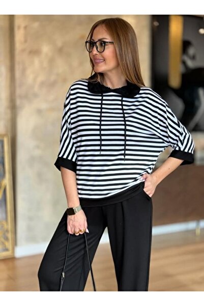 MODA طقم بقلنسوة مخطط بخيطين