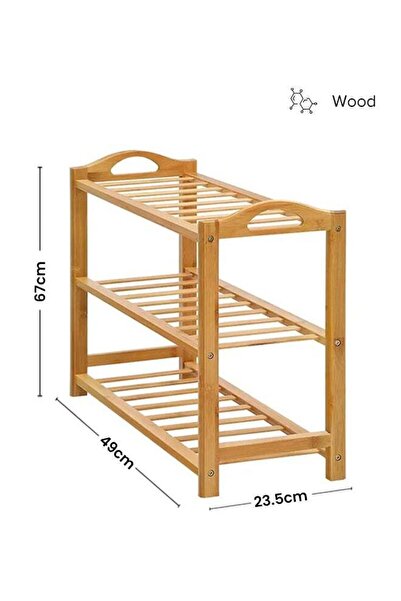 Roman Gifts رف أحذية من الخيزران الطبيعي بثلاث طبقات