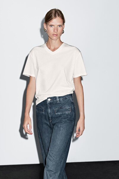 Massimo Dutti Cepli yüksek bel geniş paça jean