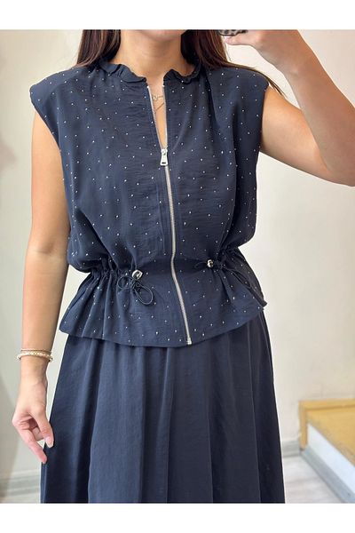 ROSSA Stoned Lace Vest Skirt Double Set