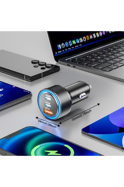 SKYDDAR INNOVATION Φορτιστής Αυτοκινήτου Γρήγορης Φόρτισης Τύπου-C 60W, USB, Φώτα LED, Αλουμίνιο, DriveBoost, σετ αυτοκόλλητων, Ασημί