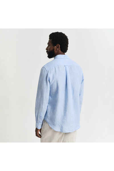 Gant Erkek Mavi Regular Fit Düğmeli Yaka Keten Gömlek