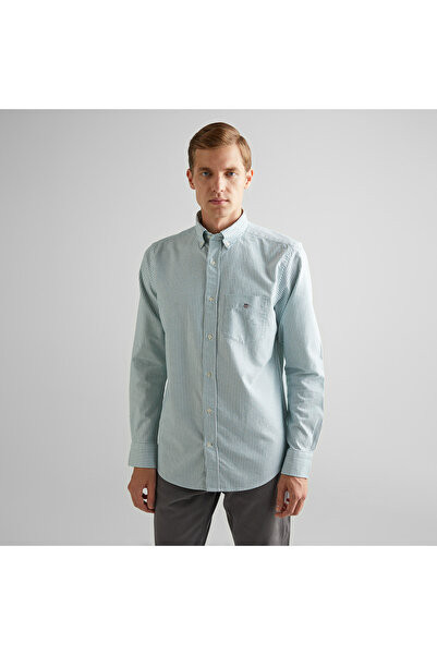 Gant Erkek Yeşil Regular Fit Düğmeli Yaka Çizgili Oxford Gömlek