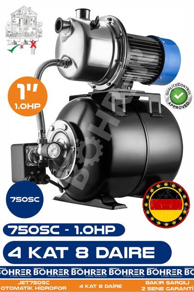 BÖHRER Alman JET750SC 0.75 KW 24L Yatay Genleşme Tank -- Otomatik Hidrofor Bina Bahçe Su Pompası – 4 Kat 8