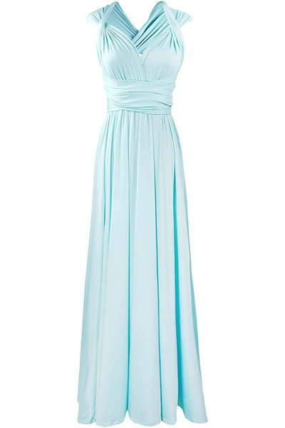 OEM Elegant long dress, sleeveless, open back, high waist, Blue S