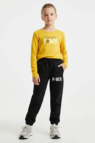 panios kids 3-Piece Crew Neck Printed Detail Girl's Suprem Bottom-Top Set
