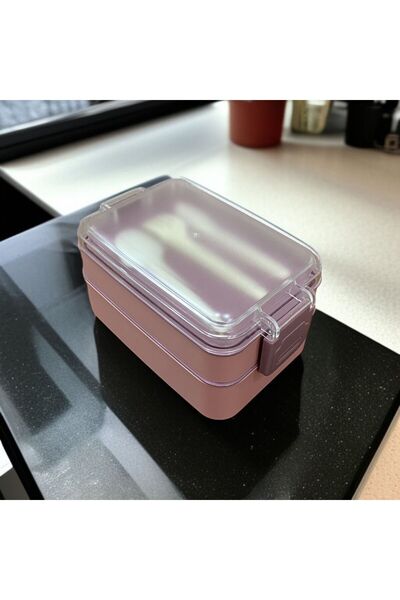 SANALTİCARETİM Rectangular Two-Layer Pink Color 900 ml Lunch Box Lunch Box Nutrition Container Set Storage Container